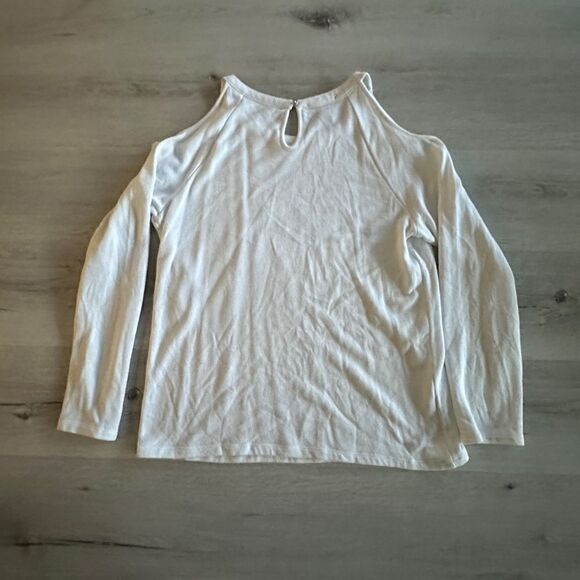INC International Concepts Cols Shoulder LS Sequin embellished Top White L EUC - Picture 6 of 6